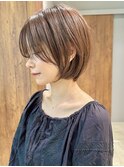 大人ショートボブ長めショートシースルーバング30代40代50代