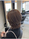 ミディアムウルフ×ハイライトピンクベージュ
