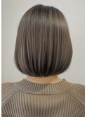 デザインカラーレイヤーカットウェットヘアオリーブベージュ白髪