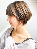 ふんわりショートボブ透明感アッシュブラウン小顔ナチュラル
