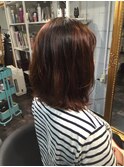 小顔×ヴェールウェーブ×チェリーレッドハイライト×ロブ
