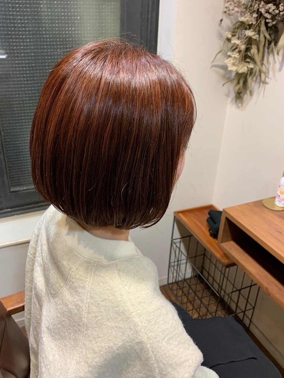オレンジブラウン ショートボブ 切りっぱなしボブ：L183744857｜ティア