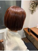 オレンジブラウン ショートボブ 切りっぱなしボブ