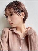 輪郭カバー似合わせ耳掛けショートボブ ピンクベージュA0428