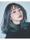 【韓国・レイヤー】エンドカラーブルーグリーンセミディ