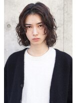 レジュアル(RESSUAL)&nbsp;メンズボブアンニュイパーマナチュラルブラウンニュアンスウルフ