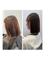 ジーナ 吉塚(Zina)&nbsp;縮毛矯正Before→After/ぱっつんボブ/髪質改善