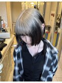 ルーツカラーホワイトミルクティーボブ顔周りウルフ