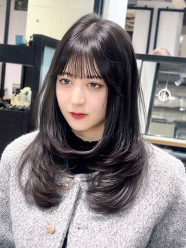 アルバム 池袋(ALBUM) 前髪カット黒髪ロング顔周りレイヤー小顔_F21270