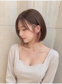 大人ボブ×ピンクイヤリングデザインカラー
