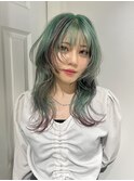 グリーンカラー ウルフカット 【otoha】