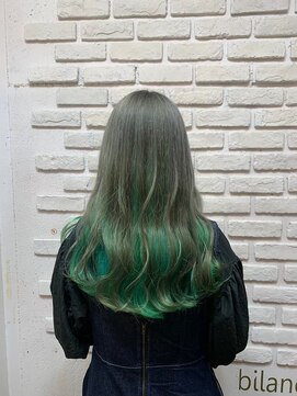 クリーブ 池袋(creeb) インナーグリーン、全体ブリーチ