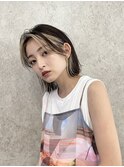 フェイスフレーミングインナーカラーボブベージュ黒髪30代20代