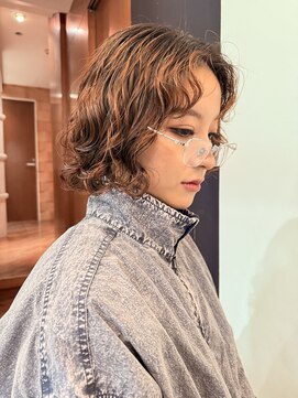 DaB代官山前髪なしセンターパートレイヤーブラウンボブパーマ