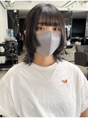 △小顔カットウルフカットロブヘアアッシュグレージュ暗髪