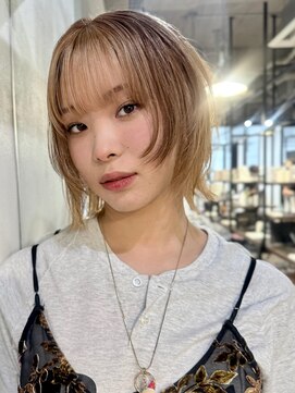 メイカ(MEIKA) Beige×Brownデザインカラー/ハッシュカットボブ