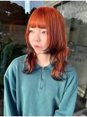 キツネカラー/オレンジ/ウルフカット/裾カラー