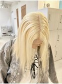 ホワイトブロンドトリプルカラーリタッチハイトーンカラー艶髪