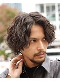 メンズミディアムパーマメンズボブウルフカットシャドウパーマ
