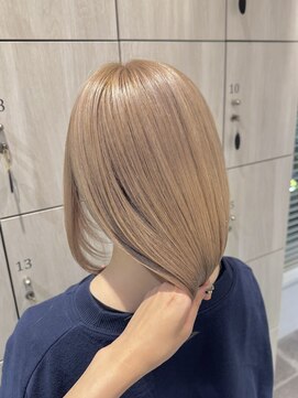 アース 郡山コスモス通り店(HAIR&MAKE EARTH) ミルクティーベージュナチュラルボブミニボブケアブリーチ20代