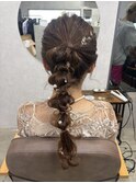 アップヘア/結婚式ヘアセット/編みおろしポニーテール