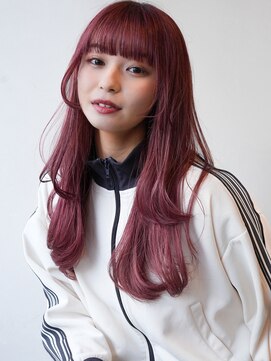 ヘアーループセラデザインワークス(Hair ruup Sela design works) フェイスレイヤーが可愛いピンクカラーのワンカールスタイル