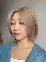 サンク 原宿 表参道(cinq)&nbsp;ミルクティーグレージュ切りっぱなしボブ長めボブナチュラルボブ