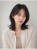 くびれミディアムレイヤー×ダークアッシュ20代30代40代池袋