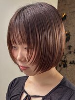 トップヘアー スパアンドリラクゼーション 安城(spa&relaxation)&nbsp;安城顔まわりレイヤーミニボブ艶感オレンジブラウン20代30代40代