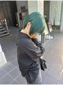 ダブルカラーグリーンショートヘアケアブリーチハイトーン韓国