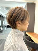 小顔カットショートボブ大人可愛いアッシュオリーブ20代30代40代