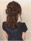 結婚式 二次会 パールハーフアップ アレンジ