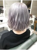 ブリーチWカラーボブホワイトラベンダーグレージュ3Dカラー