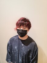 ヘアサロン フラット(hair salon flat) アシメマッシュxハイライトxレッドカラーツヤ髪カジュアル