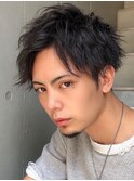 【刈り上げ大人ビジネスアップバングツイストスパイラルパーマ】