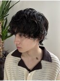 無造作ニュアンスマッシュウルフメンズパーマ