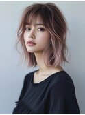 ★グレージュデザインカラーハッシュカットツートンカラーボブ