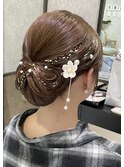 和シニヨン×金箔パールアレンジ