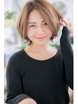 ミック 日暮里店(miq)&nbsp;耳かけも◎ミルクティーブラウンｘくせ毛風外ハネボブa1