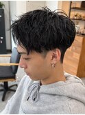 栃木緩め波巻きパーマシャドウパーマメンズセンターパートウルフ