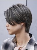 大分メンズミディアムセンターパートハイライトメッシュカラー