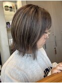 調布白髪ぼかしレイヤーボブベージュアッシュグレージュカラー