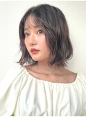 小顔ボブパーマ/ダークアッシュ/コテ巻き風パーマ/艶カラーp上尾