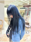 ブルージュブルーカラーネイビーカラーブリーチダブルカラー青髪