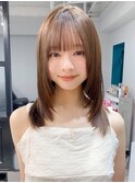 小顔 前髪 レイヤーカット オリーブグレー 黒髪"