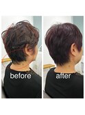 イメチェン50代ショート白髪ぼかし前髪丸型卵型