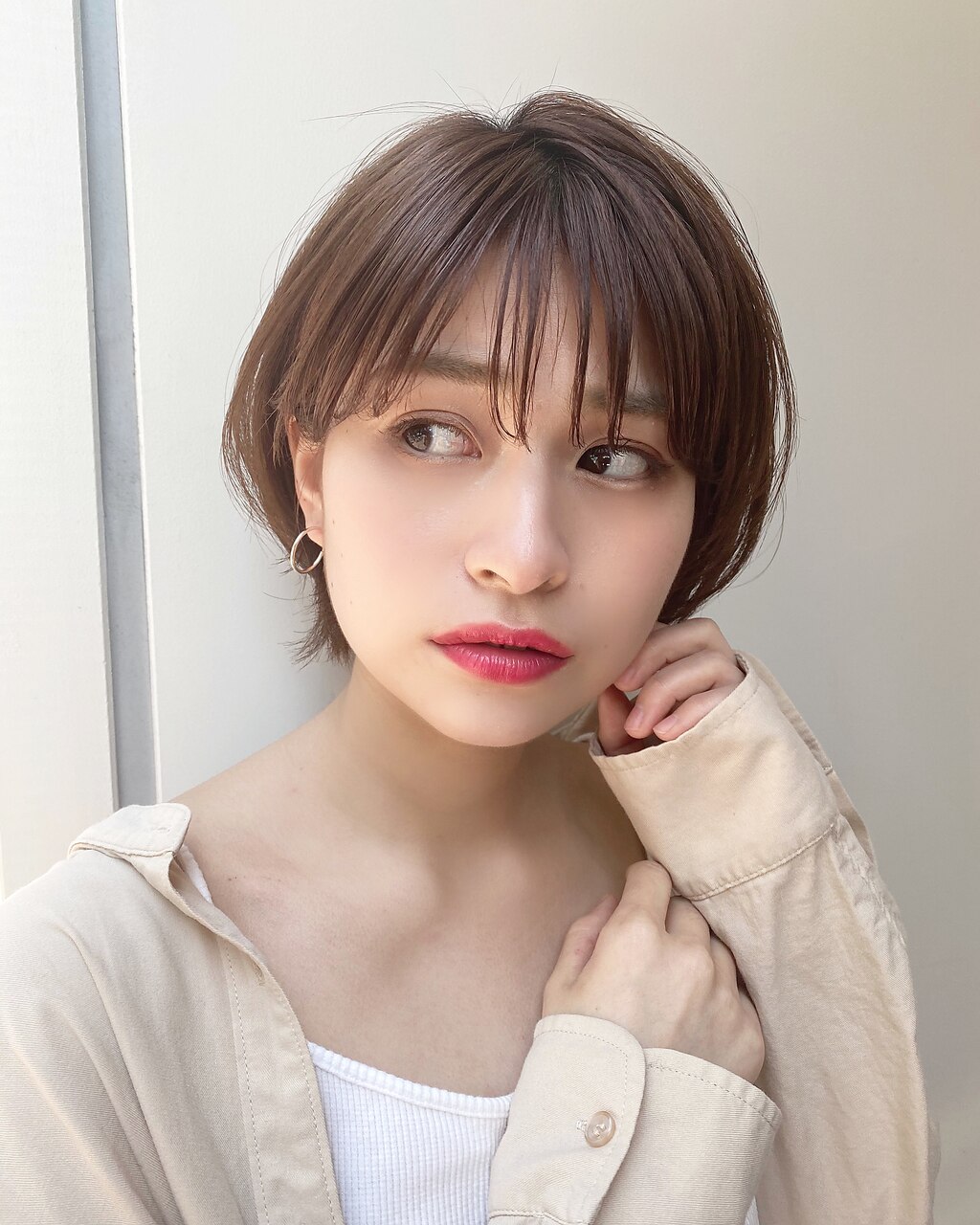 ひし形ショート丸みショートくびれボブ似合わせカット40代50代