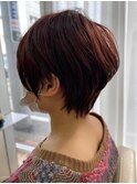 大人ショートヘアピンクブラウン似合わせカット白髪染め
