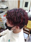 レッドメッシュ×ツイストスパイラルパーマ