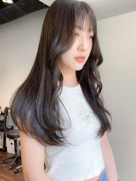 シェノン 心斎橋(CHAINON) 黒髪グレーベージュレイヤーロングアッシュカラー前髪パーマ